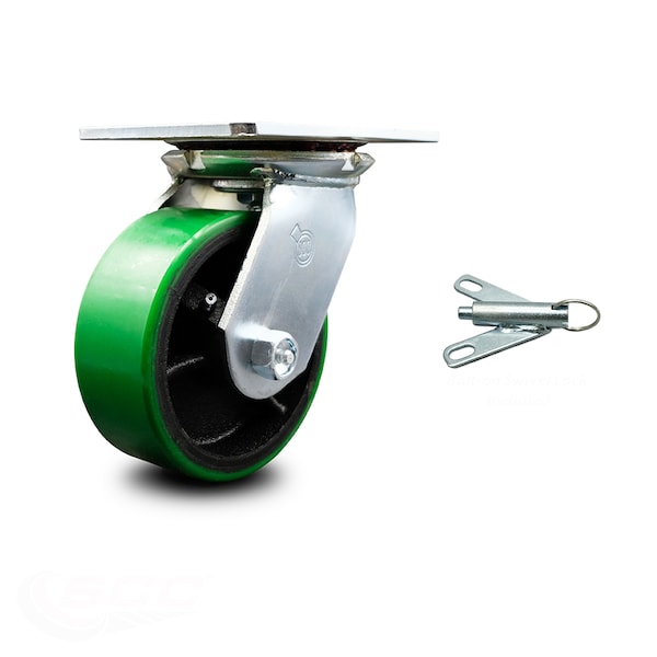 5 Inch Green Poly on Cast Iron Caster with Ball Bearing and Swivel Lock SCC